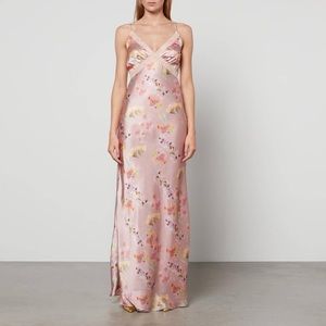 Pink floral slip satin dress